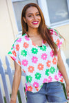Spring Vibes White/Multicolor Floral Print V Neck Short Sleeve Top