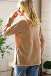 Casual Living Brown Henley Cuff Sleeve Side Slit Pullover