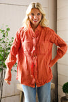 Everyday Persimmon Cotton Smocked Ruffle Detail Shacket