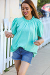 Follow Me Mint Frill Mock Neck Woven Top