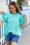 Follow Me Mint Frill Mock Neck Woven Top