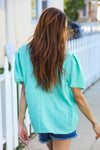 Follow Me Mint Frill Mock Neck Woven Top