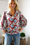 Mint To Be V Neck Bubble Sleeve Silky Collared Blouse