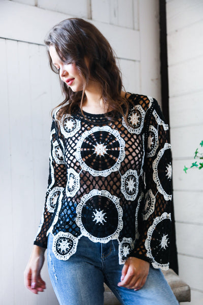 In Retro Bloom Black Crochet Lace Cover Up