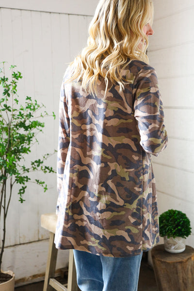 Stand Out Camo Cozy Open Cardigan