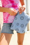 Baby Blue Smily Face Cloth Zipper Ribbed Travel Bag