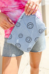 Baby Blue Smily Face Cloth Zipper Ribbed Travel Bag