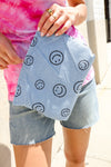 Baby Blue Smily Face Cloth Zipper Ribbed Travel Bag
