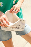 Ivory Smily Face Cloth Zipper Ribbed Travel Bag