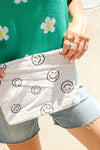 Ivory Smily Face Cloth Zipper Ribbed Travel Bag