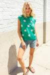 Flower Power Green Jacquard Knit Crochet Hem Sleeveless Top