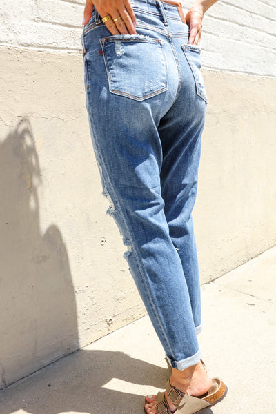 Judy Blue High-Rise Boyfriend Cuffed Hem Distressed Jeans
