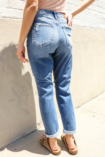 Judy Blue High-Rise Boyfriend Cuffed Hem Distressed Jeans