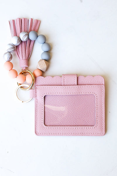 Blush Silicone Bead Slim Wallet Wristlet with Tassel
