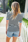 Seize The Day Blue Trim Black & Ivory Stripe Knit Top