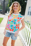 Beautiful You Teal Multicolor Floral Rib Dolman Sleeve Top