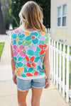 Beautiful You Teal Multicolor Floral Rib Dolman Sleeve Top