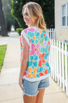 Beautiful You Teal Multicolor Floral Rib Dolman Sleeve Top