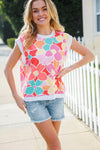 Beautiful You Coral Multicolor Floral Rib Dolman Sleeve Top