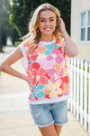 Beautiful You Coral Multicolor Floral Rib Dolman Sleeve Top
