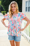 Perfect Find Ivory Floral Leaf Print Short Sleeve Babydoll Top