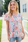 Perfect Find Ivory Floral Leaf Print Short Sleeve Babydoll Top