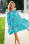 Boho Romance Mint Floral Print Front Ribbon Bow Tiered Dress