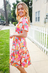 Remember Me Red & Coral Floral Print V Neck Tiered Dress