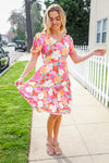 Remember Me Red & Coral Floral Print V Neck Tiered Dress