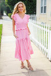 Hello Beautiful Pink Double Flutter Sleeve Smocked Waist Maxi Dress