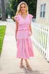 Hello Beautiful Pink Double Flutter Sleeve Smocked Waist Maxi Dress