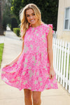 Meet Me in Pink Multicolor Leopard Print Frill Neck Dress