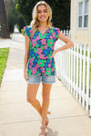Flower Power V Neck Flutter Sleeve Woven Blouse