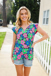 Flower Power V Neck Flutter Sleeve Woven Blouse