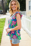 Flower Power V Neck Flutter Sleeve Woven Blouse