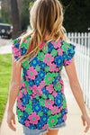 Flower Power V Neck Flutter Sleeve Woven Blouse