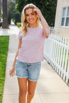 Everyday Chic Maroon & White Stripe Short Sleeve Knit Top