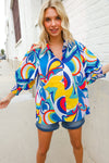 Best in Bold Abstract Print Button-Down Smock Sleeve Top