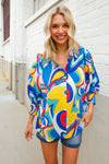 Best in Bold Abstract Print Button-Down Smock Sleeve Top