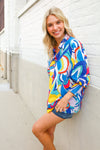 Best in Bold Abstract Print Button-Down Smock Sleeve Top