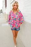Adorable You Multicolor Floral V Neck Elastic Bubble Sleeve Top