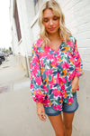 Adorable You Multicolor Floral V Neck Elastic Bubble Sleeve Top