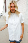 Put Together White Ruffle Crochet Puff Sleeve Button Down Top