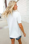 Put Together White Ruffle Crochet Puff Sleeve Button Down Top