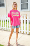 Hello Sunshine Pink/Yellow Embroidered French Terry Pullover