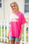 Hello Sunshine Pink/Yellow Embroidered French Terry Pullover