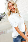 Put Together White Ruffle Crochet Puff Sleeve Button Down Top