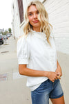 Put Together White Ruffle Crochet Puff Sleeve Button Down Top