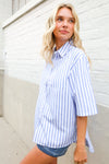 Put Together Blue & White Stripe Button-Down Hi-Lo Top