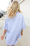 Put Together Blue & White Stripe Button-Down Hi-Lo Top